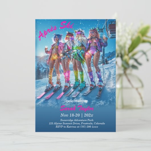 Printable Après Ski Bachelorette Sjabloon Kaart (Staand voorkant)