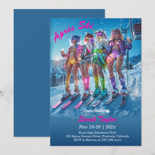 Printable Après Ski Bachelorette Sjabloon Kaart (Voorkant / Achterkant)