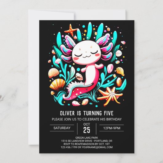 Printable Axolotl Kleurrijke Verjaardag Kaart (Voorkant)