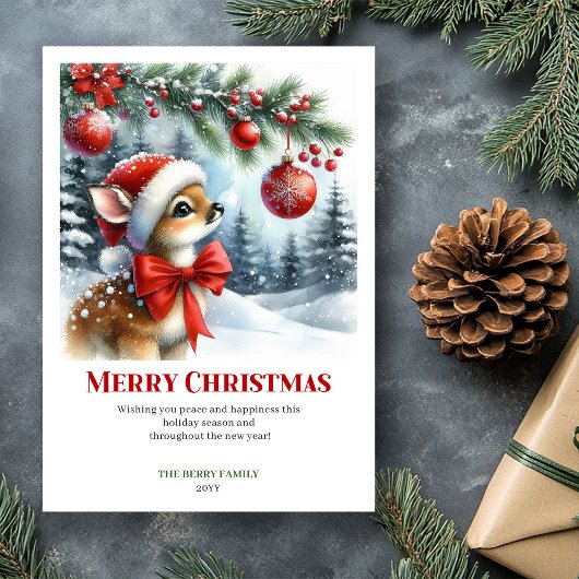 Printable Baby Deer Christmas Scene Watercolor  Feestdagenkaart