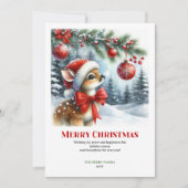 Printable Baby Deer Christmas Scene Watercolor  Feestdagenkaart (Voorkant)