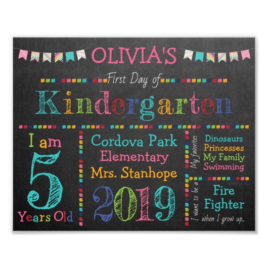 Printable Back to School Signs - Kindergarten Foto Afdruk (Voorkant)