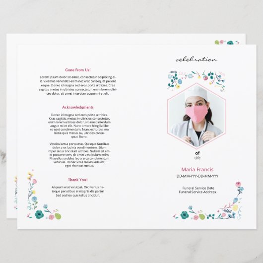 Printable begrafenisbrochure sjabloon (Voorkant / Achterkant)