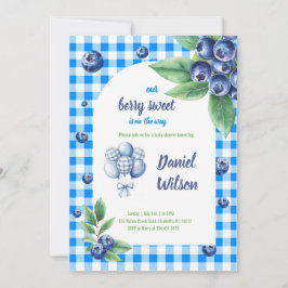 Printable Berry Sweet Blue Theme Baby shower Kaart