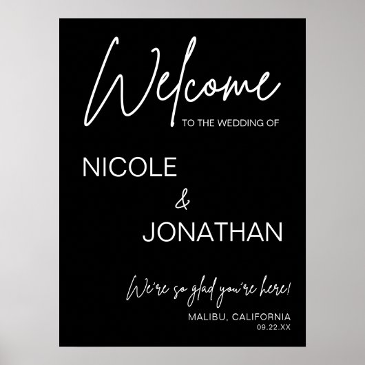 Printable Black Modern Weddenschap Welkom Poster (Voorkant)