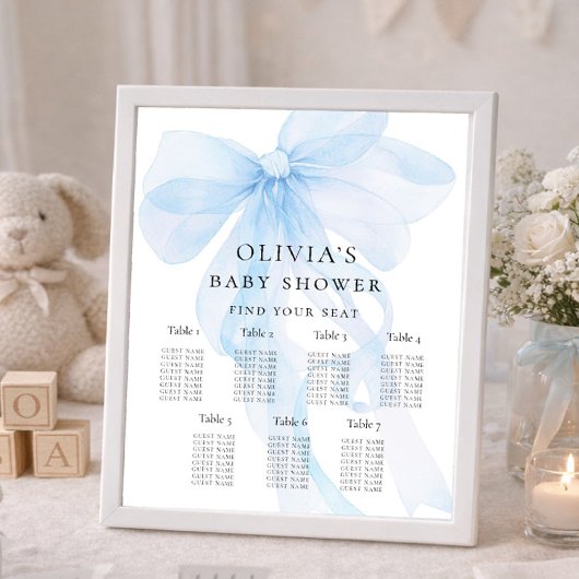 Printable Blue Bow Baby Shower Seating Chart Poster