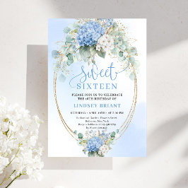 Printable Blue Hydrangea Sweet Sixteen Birthday  Kaart