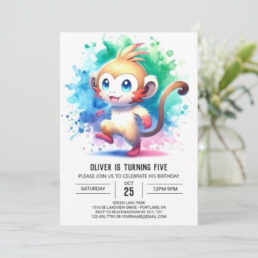 Printable Bohemian Monkey Birthday Kaart (Staand voorkant)