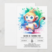 Printable Bohemian Monkey Birthday Kaart (Voorkant / Achterkant)