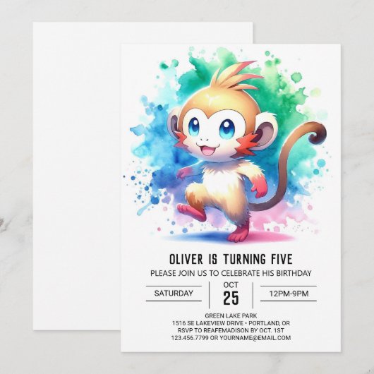 Printable Bohemian Monkey Birthday Kaart (Voorkant / Achterkant)