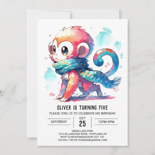 Printable Bohemian Monkey Birthday Kaart (Voorkant)