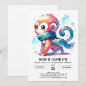 Printable Bohemian Monkey Birthday Kaart (Voorkant / Achterkant)