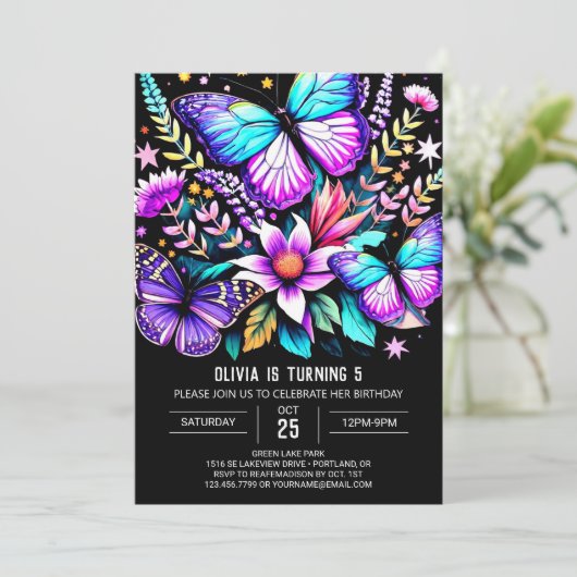 Printable Bohemian Vibrant Butterfly Verjaardag Kaart (Staand voorkant)
