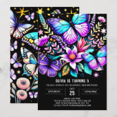 Printable Bohemian Vibrant Butterfly Verjaardag Kaart (Voorkant / Achterkant)