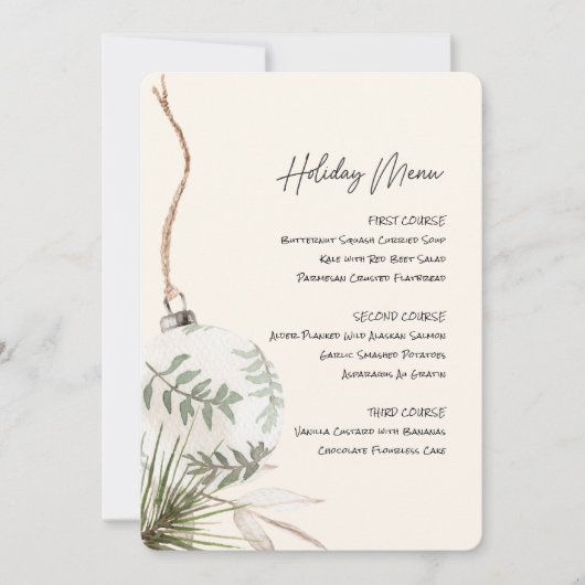 Printable Boho Ornament Holiday Menu Kaart (Voorkant)