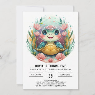 Printable Boho Turtle Meisje Verjaardag Kaart