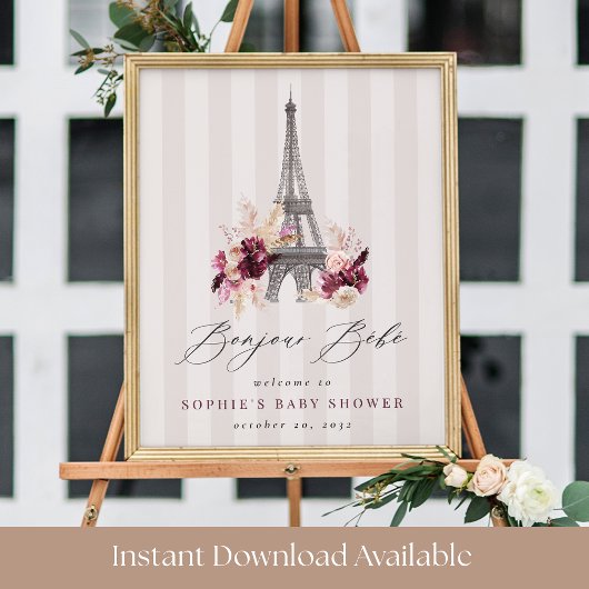 Printable Bonjour Bébé Baby shower Welkomstbord Poster