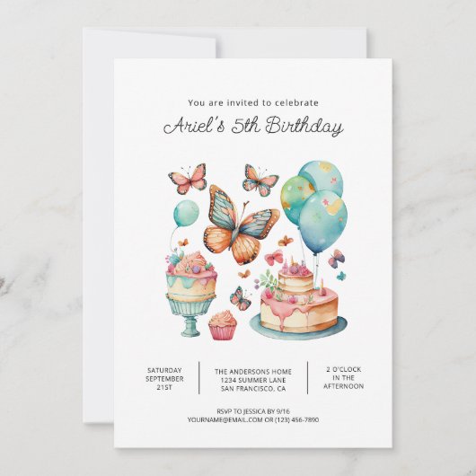Printable Butterfly Birthday Party Invitations Kaart (Voorkant)