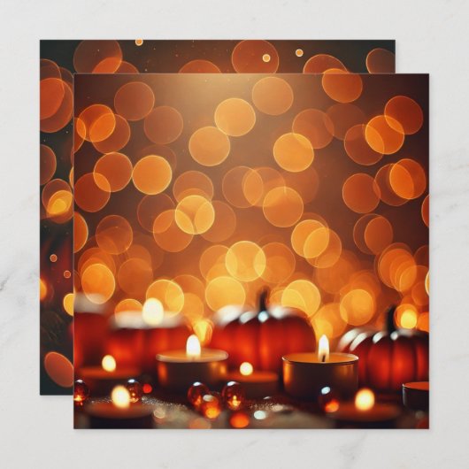 Printable Candle Lit Pumpkins Bokeh Scrapbook Kaart (Voorkant / Achterkant)