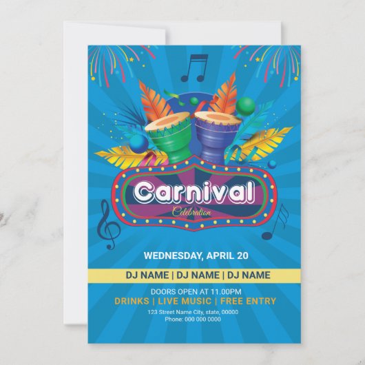 Printable Carnival Party Flyer-Sjabloon Kaart (Voorkant)