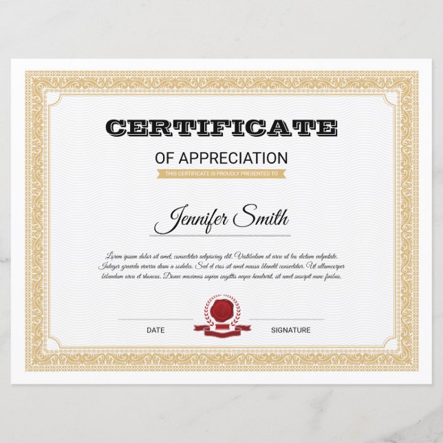 Printable Certificate of Appreciation (Voorkant)
