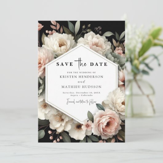 Printable Chic Roze Bloemen Huwelijk Save The Date (Staand voorkant)