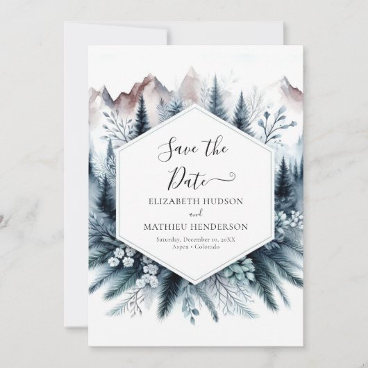 Printable Classic Mountain Wedding Save The Date (Voorkant)