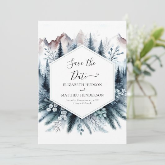 Printable Classic Mountain Wedding Save The Date (Staand voorkant)