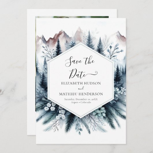 Printable Classic Mountain Wedding Save The Date (Voorkant / Achterkant)