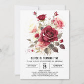 Printable Custom Bourgogne Bloemen Verjaardag Kaart (Voorkant)