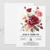 Printable Custom Bourgogne Bloemen Verjaardag Kaart (Voorkant / Achterkant)