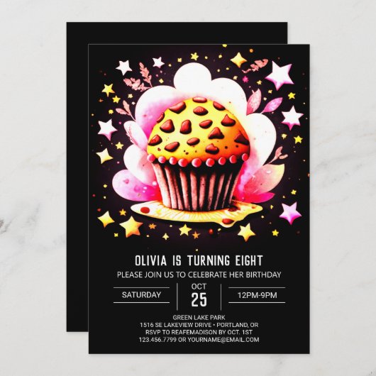 Printable Custom Cupcake Muffin Meisje Verjaardag Kaart (Voorkant / Achterkant)