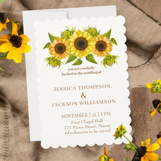 Printable Custom Wedding Card, sunflower  Kaart