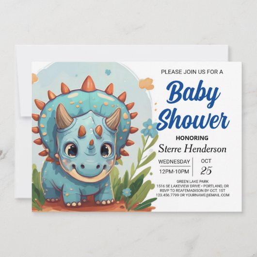 Printable Custom Whimsical Dinosaurus Baby shower Kaart (Voorkant)
