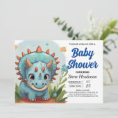 Printable Custom Whimsical Dinosaurus Baby shower Kaart (Staand voorkant)