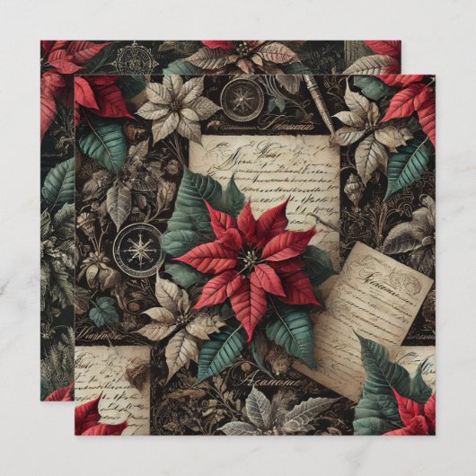 Printable Dark Academia Poinsettia Stationery Kaart (Voorkant / Achterkant)