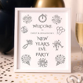Printable Doodles Black Welcome to New Year Party Poster