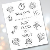 Printable Doodles Black Welcome to New Year Party Poster