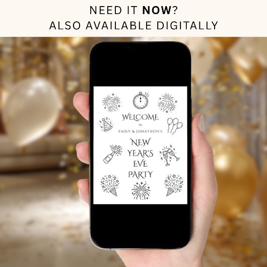 Printable Doodles Black Welcome to New Year Party Poster