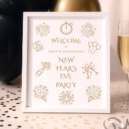Printable Doodles Gold Welcome to New Year Party Poster