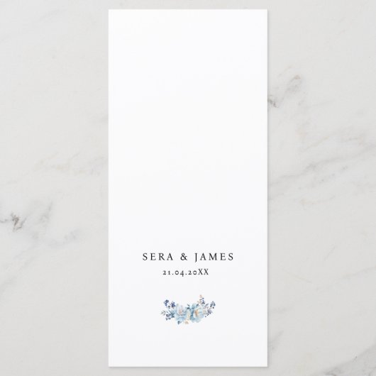 Printable Dusty Blue Florals Bruiloft Menu (Achterkant)