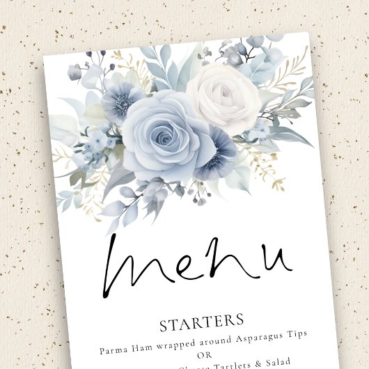 Printable Dusty Blue Florals Bruiloft Menu