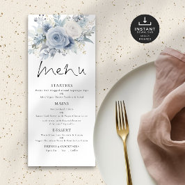 Printable Dusty Blue Florals Bruiloft Menu