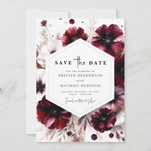 Printable Elegant Bourgondische bruiloft Save The Date (Voorkant)