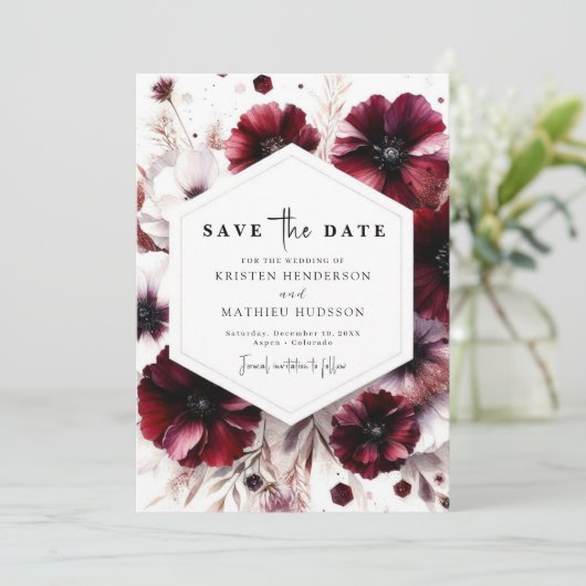 Printable Elegant Bourgondische bruiloft Save The Date (Staand voorkant)