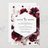 Printable Elegant Bourgondische bruiloft Save The Date (Voorkant / Achterkant)