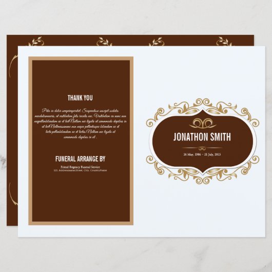 Printable Elegant Funeral Program Sjabloon (Voorkant / Achterkant)