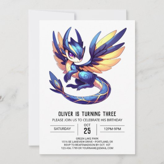 Printable Enchanted Dragon Birthday Kaart (Voorkant)