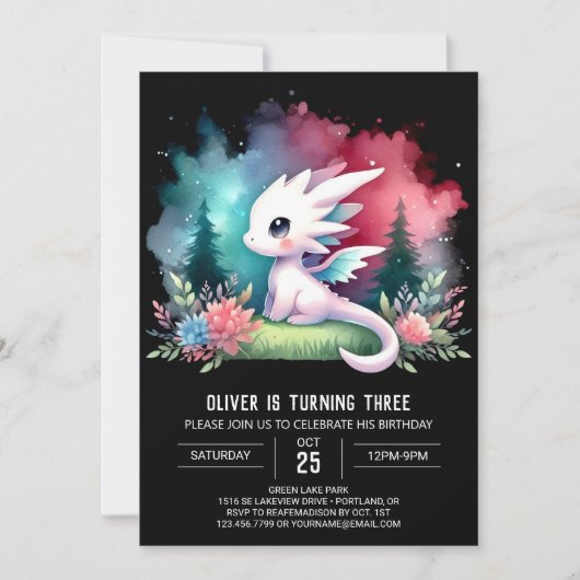 Printable Enchanted Dragon Birthday Kaart (Voorkant)