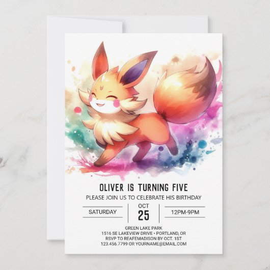 Printable Enchanted Fox Verjaardag Kaart (Voorkant)